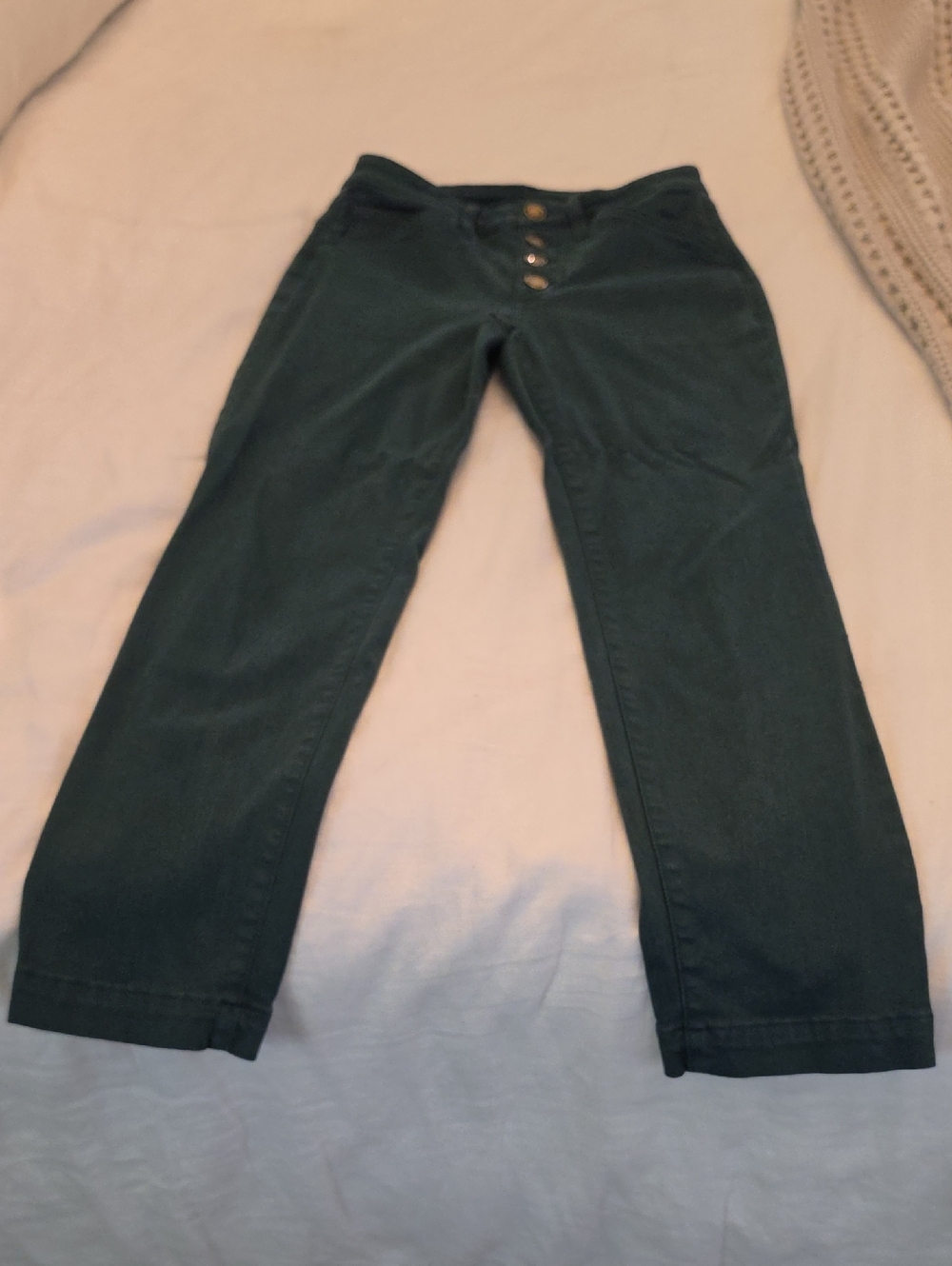 Cosmic Blue Love Women's Straight-Leg Jeans in Deep Green with Button-Front